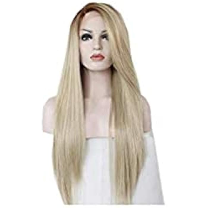 Women long straight wig hair front lace wig deep invisible part wig blond color - Image 1